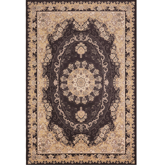 Oriental Floral Frame Rug Dark Color Polypropylene Rug Machine Washable Anti-Slip Backing Stain Resistant Area Carpet for Family Room Clearhalo 'Area Rug' 'Moroccan' 'Rugs' Rug' 2070169