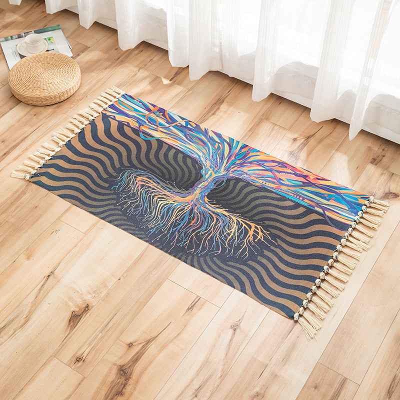 Vivid Plant Knit Rug Multi Colored Modern Rug Synthetics Pet Friendly Carpet for Guest Room Blue-Brown 2' x 3'7" Clearhalo 'Area Rug' 'Bohemian' 'Rugs' Rug' 2070207