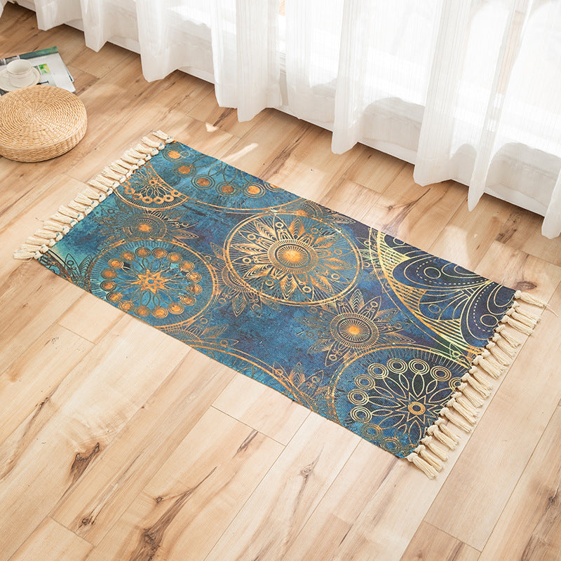 Vivid Plant Knit Rug Multi Colored Modern Rug Synthetics Pet Friendly Carpet for Guest Room Blue-Yellow 2' x 3'7" Clearhalo 'Area Rug' 'Bohemian' 'Rugs' Rug' 2070226