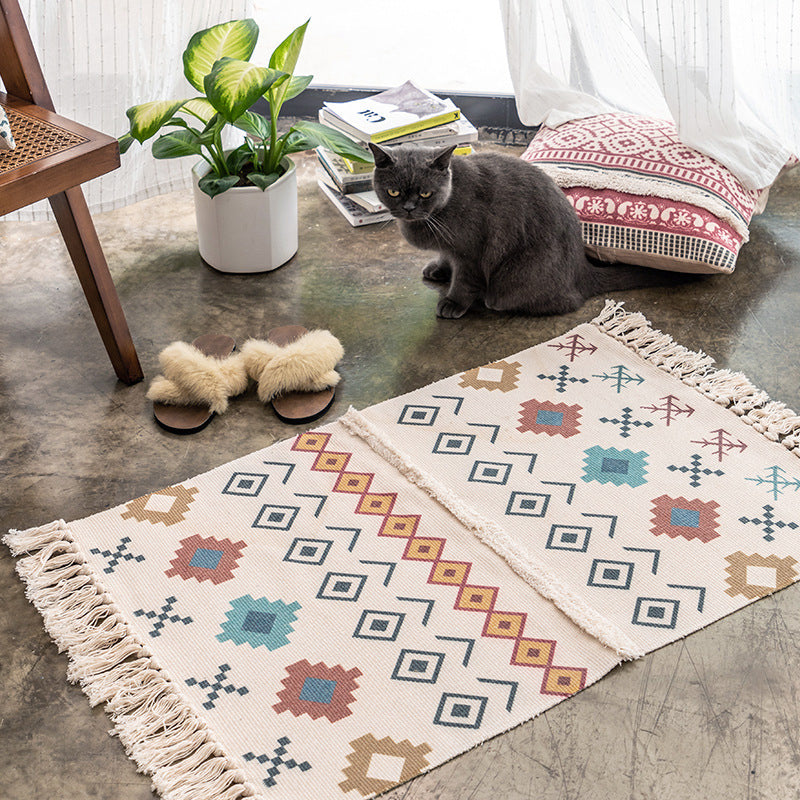 Novelty Multicolored Geometry Rug Cotton Bohemia Carpet Pet Friendly Rug for Indoor Orange-Red 2' x 2'11" Clearhalo 'Area Rug' 'Bohemian' 'Rugs' Rug' 2070265