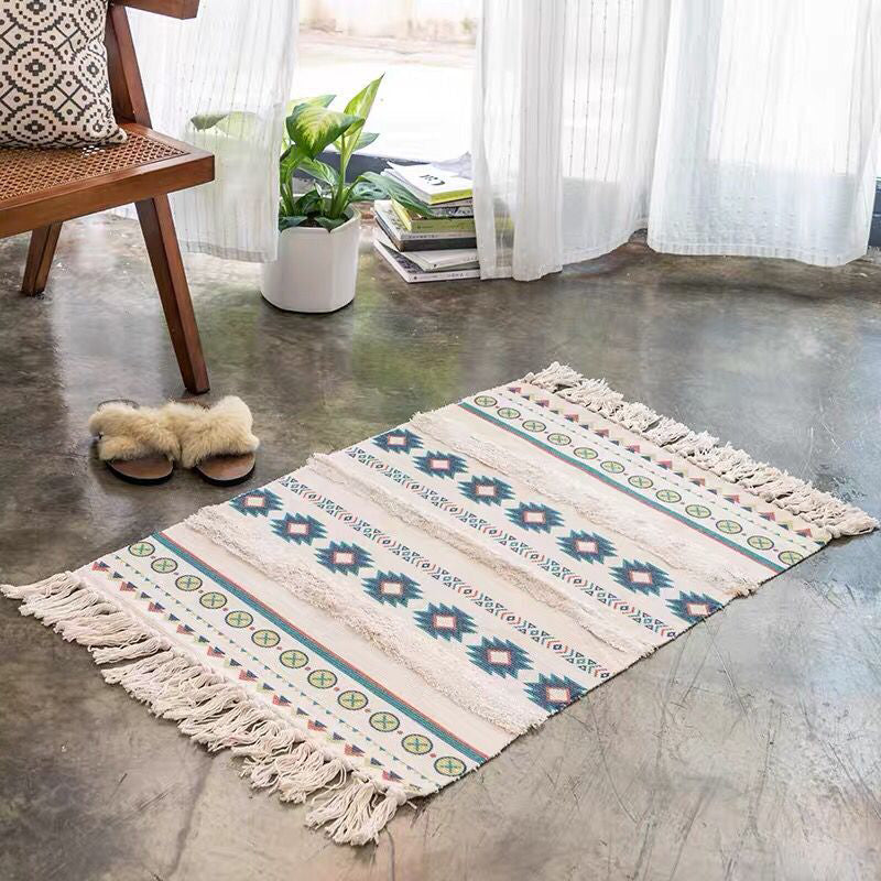 Novelty Multicolored Geometry Rug Cotton Bohemia Carpet Pet Friendly Rug for Indoor Blue 2' x 2'11" Clearhalo 'Area Rug' 'Bohemian' 'Rugs' Rug' 2070272