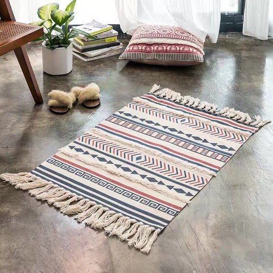 Novelty Multicolored Geometry Rug Cotton Bohemia Carpet Pet Friendly Rug for Indoor Blue-Red 2' x 2'11" Clearhalo 'Area Rug' 'Bohemian' 'Rugs' Rug' 2070273