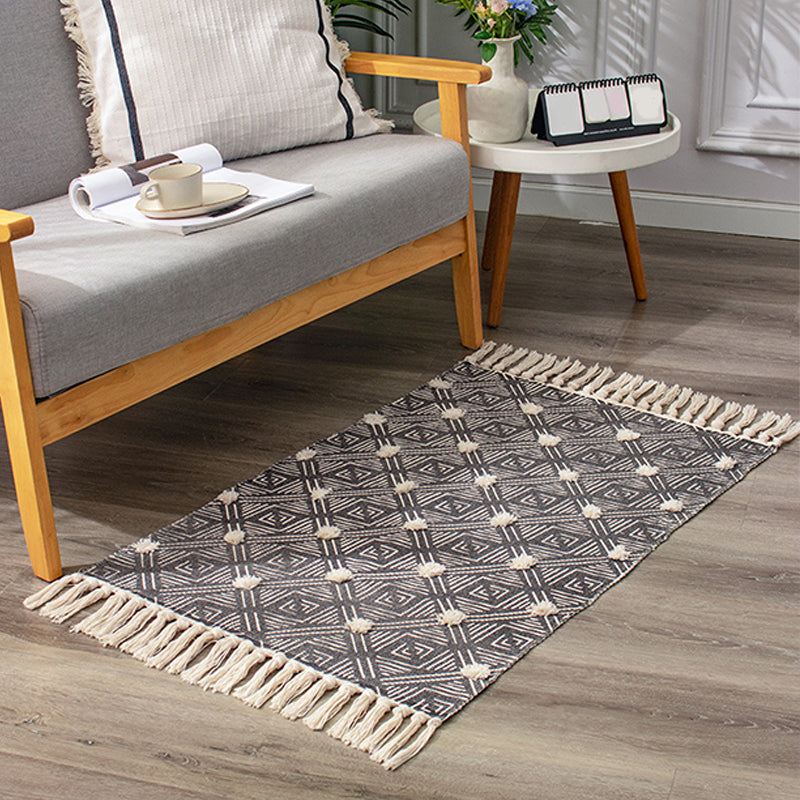 Multicolor Diamond Patterned Rug Cotton Funky Rug Machine Washable Pet Friendly Carpet for Bedroom Light Gray 2' x 2'11" Clearhalo 'Area Rug' 'Bohemian' 'Rugs' Rug' 2070284