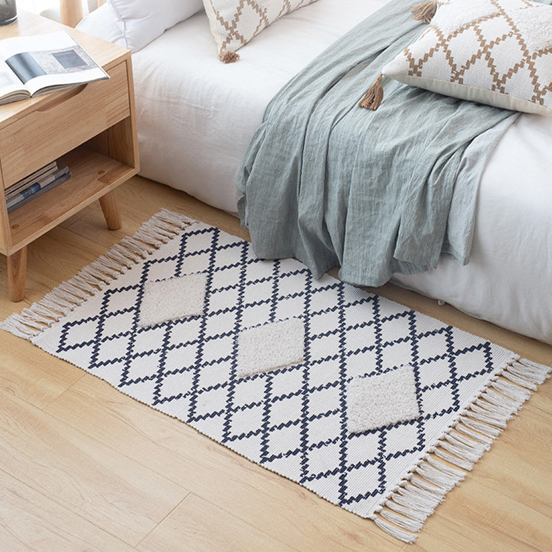 Multicolor Diamond Patterned Rug Cotton Funky Rug Machine Washable Pet Friendly Carpet for Bedroom Dark Blue 2' x 2'11" Clearhalo 'Area Rug' 'Bohemian' 'Rugs' Rug' 2070286