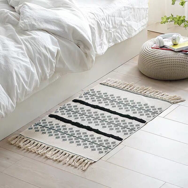 Multicolor Diamond Patterned Rug Cotton Funky Rug Machine Washable Pet Friendly Carpet for Bedroom Black-Gray 2' x 2'11" Clearhalo 'Area Rug' 'Bohemian' 'Rugs' Rug' 2070287