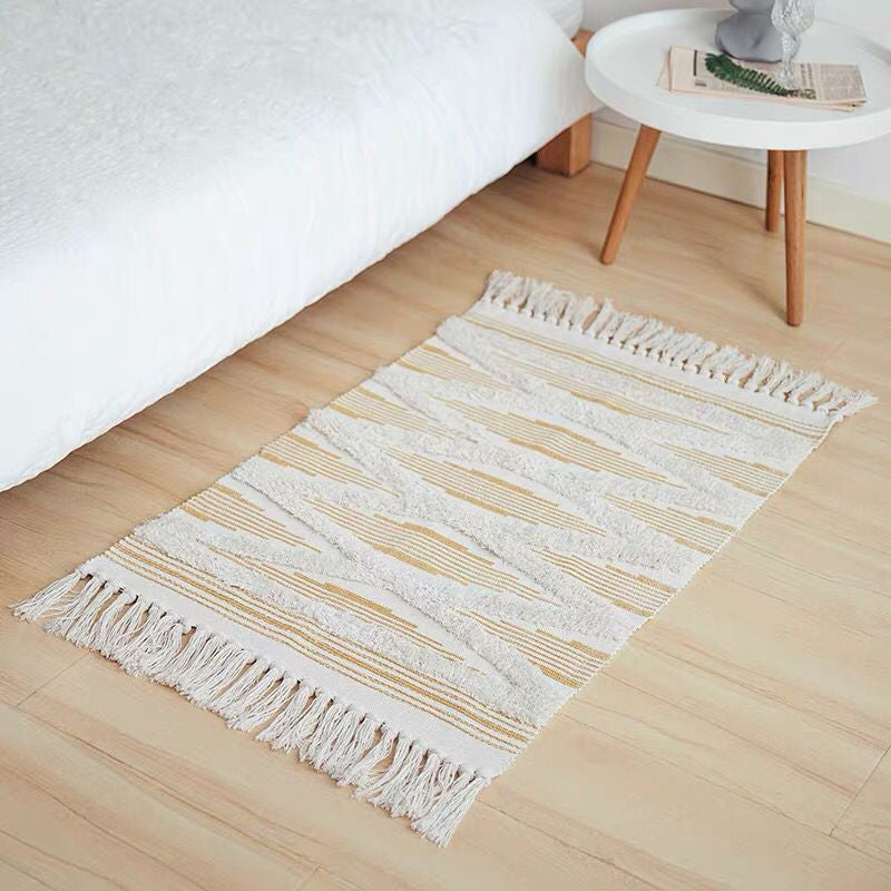 Multicolor Diamond Patterned Rug Cotton Funky Rug Machine Washable Pet Friendly Carpet for Bedroom Yellow 2' x 2'11" Clearhalo 'Area Rug' 'Bohemian' 'Rugs' Rug' 2070288