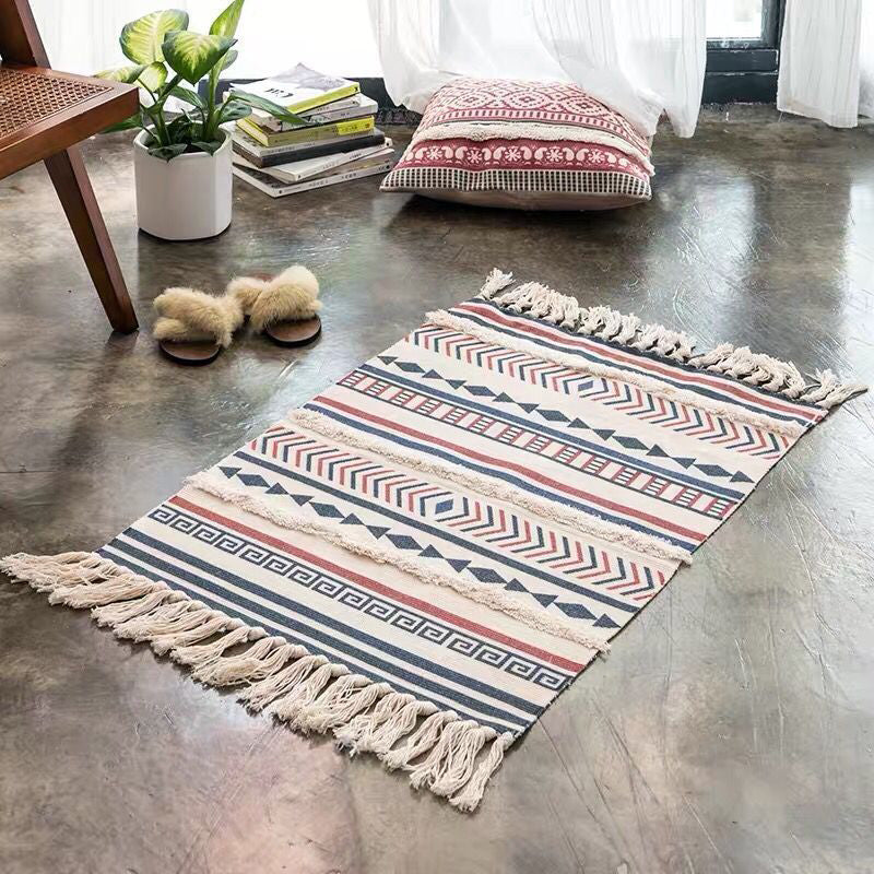 Boho Seamless Geometric Pattern Rug Multicolored Cotton Carpet Pet Friendly Machine Washable Rug for Living Room Blue-Red 2' x 2'11" Clearhalo 'Area Rug' 'Bohemian' 'Rugs' Rug' 2070301
