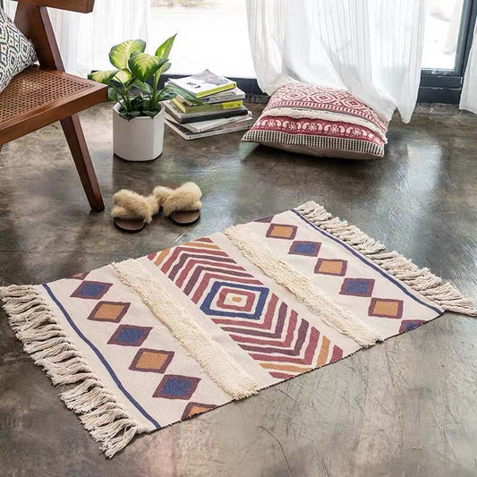 Boho Seamless Geometric Pattern Rug Multicolored Cotton Carpet Pet Friendly Machine Washable Rug for Living Room Red 2' x 2'11" Clearhalo 'Area Rug' 'Bohemian' 'Rugs' Rug' 2070305