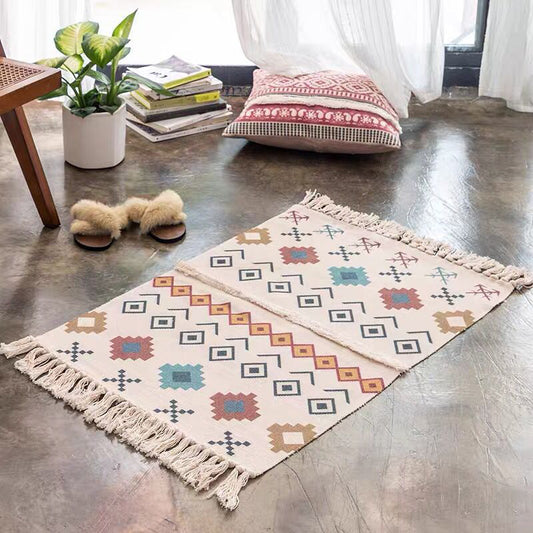 Boho Seamless Geometric Pattern Rug Multicolored Cotton Carpet Pet Friendly Machine Washable Rug for Living Room Black-Red 2' x 2'11" Clearhalo 'Area Rug' 'Bohemian' 'Rugs' Rug' 2070307