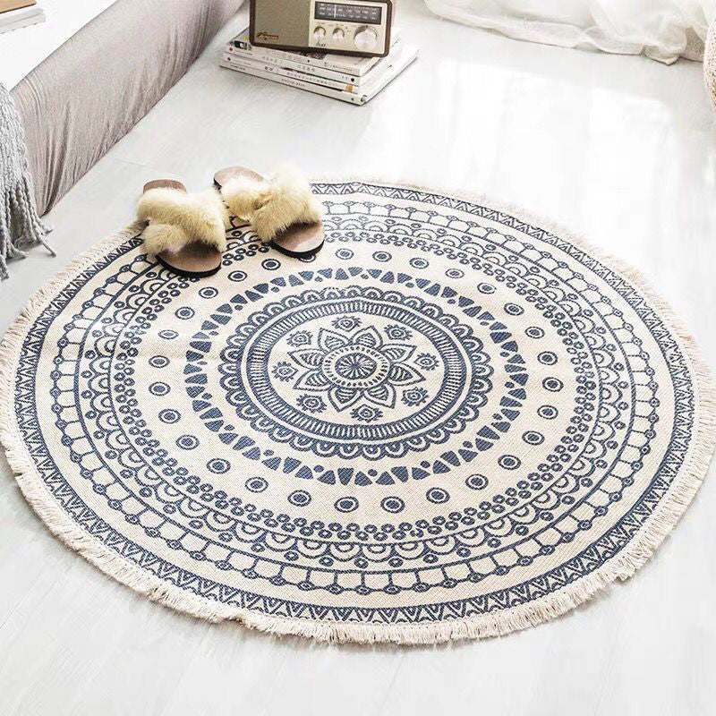 Boho-Chic Bedroom Rug Multicolor Mandala Rug Cotton Washable Area Carpet Blue 3' x 3' Clearhalo 'Area Rug' 'Bohemian' 'Rugs' Rug' 2070324