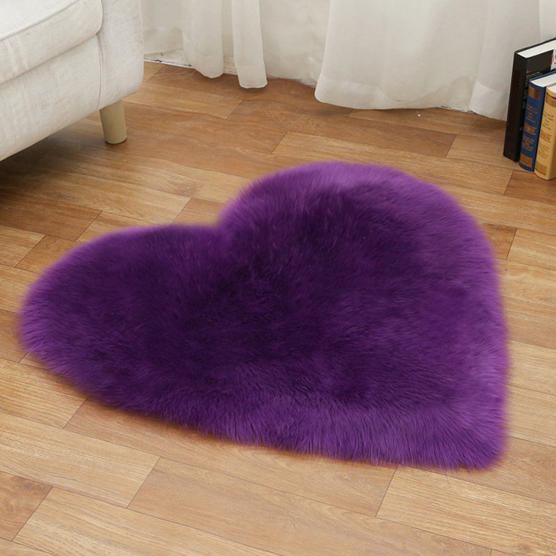 Loving Heart Shaped Plain Rug Multi-Color Comfort Rug Wool Stain Resistant Non-Slip Pet Friendly Carpet for Girls Room Dark Purple 2'4" x 2'11" Clearhalo 'Area Rug' 'Casual' 'Rugs' Rug' 2070431