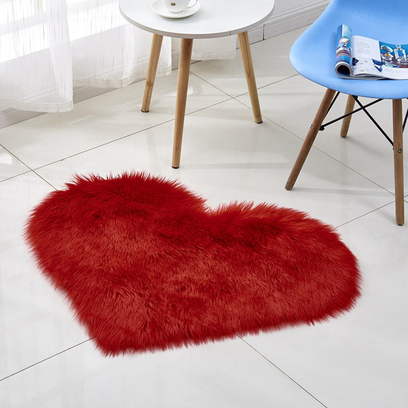 Multi Color Nordic Style Rug Faux Wool Plain Love Shape Rug Non-Slip Backing Washable Pet Friendly Carpet for Home Red 2'4" x 2'11" Clearhalo 'Area Rug' 'Casual' 'Rugs' Rug' 2070454