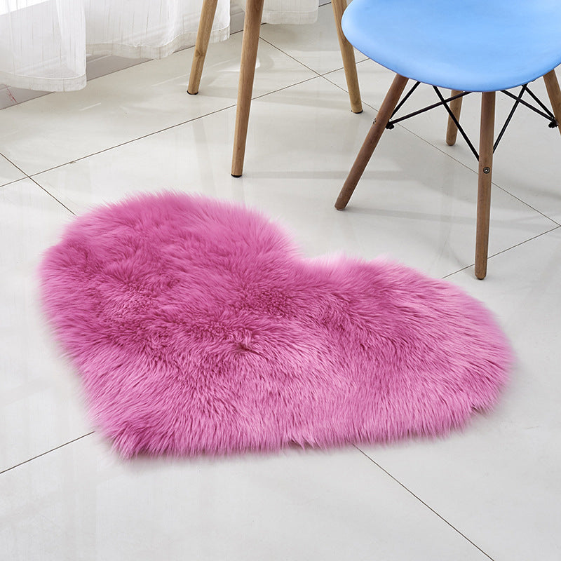 Multi Color Nordic Style Rug Faux Wool Plain Love Shape Rug Non-Slip Backing Washable Pet Friendly Carpet for Home Dark Pink 2'4" x 2'11" Clearhalo 'Area Rug' 'Casual' 'Rugs' Rug' 2070455