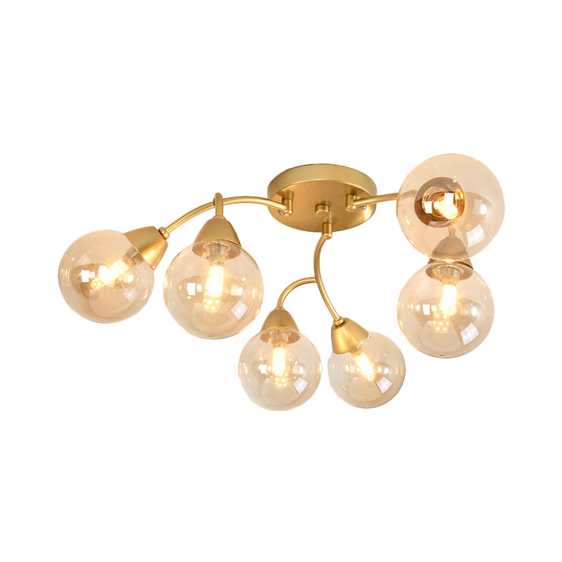 Grape Shape Semi Flush Lamp Modernist Amber/Smoky/Cream Glass 6/12 Lights Gold Led Semi Flush Mount Light Fixture Clearhalo 'Ceiling Lights' 'Chandeliers' 'Close To Ceiling Lights' 'Close to ceiling' 'Glass shade' 'Glass' 'Semi-flushmount' Lighting' 207046