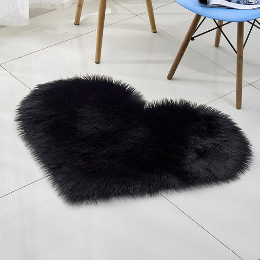 Multi Color Nordic Style Rug Faux Wool Plain Love Shape Rug Non-Slip Backing Washable Pet Friendly Carpet for Home Black 2'4" x 2'11" Clearhalo 'Area Rug' 'Casual' 'Rugs' Rug' 2070460