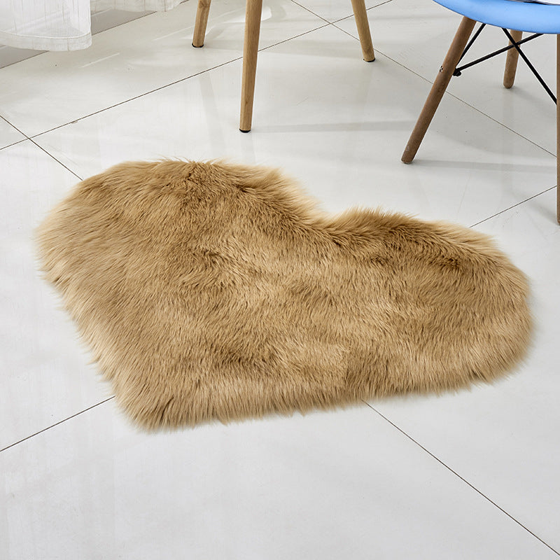 Multi Color Nordic Style Rug Faux Wool Plain Love Shape Rug Non-Slip Backing Washable Pet Friendly Carpet for Home Khaki 2'4" x 2'11" Clearhalo 'Area Rug' 'Casual' 'Rugs' Rug' 2070462
