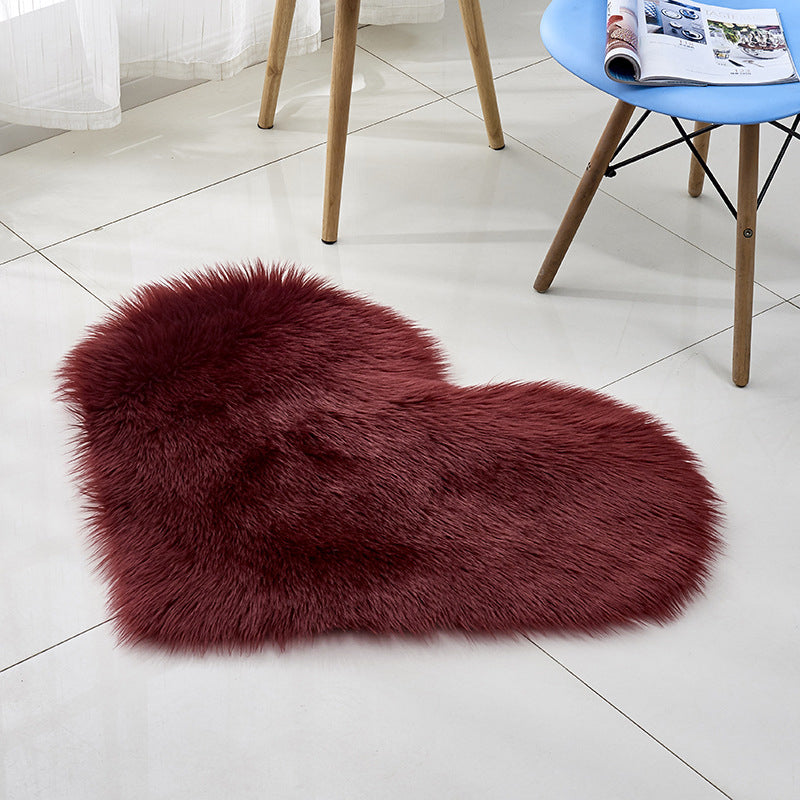 Multi Color Nordic Style Rug Faux Wool Plain Love Shape Rug Non-Slip Backing Washable Pet Friendly Carpet for Home Burgundy 2'4" x 2'11" Clearhalo 'Area Rug' 'Casual' 'Rugs' Rug' 2070463