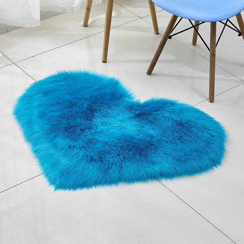Multi Color Nordic Style Rug Faux Wool Plain Love Shape Rug Non-Slip Backing Washable Pet Friendly Carpet for Home Dark Blue 2'4" x 2'11" Clearhalo 'Area Rug' 'Casual' 'Rugs' Rug' 2070464