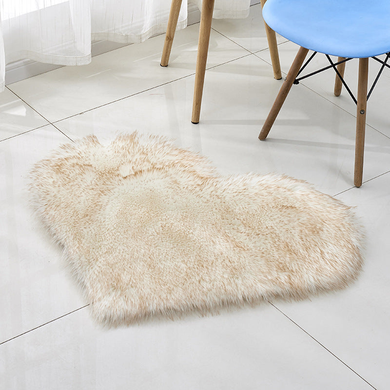 Multi Color Nordic Style Rug Faux Wool Plain Love Shape Rug Non-Slip Backing Washable Pet Friendly Carpet for Home White-Yellow 2'4" x 2'11" Clearhalo 'Area Rug' 'Casual' 'Rugs' Rug' 2070465