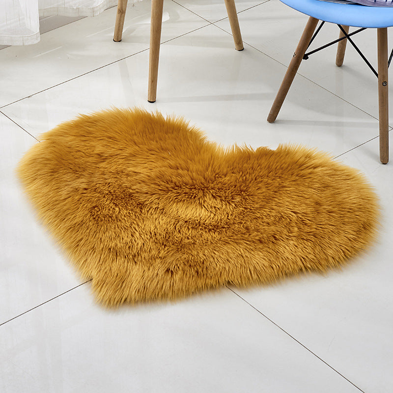 Multi Color Nordic Style Rug Faux Wool Plain Love Shape Rug Non-Slip Backing Washable Pet Friendly Carpet for Home Camel 2'4" x 2'11" Clearhalo 'Area Rug' 'Casual' 'Rugs' Rug' 2070466