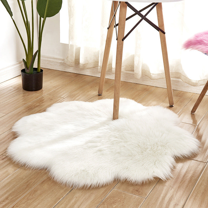 Floral Multi Color Plain Rug Faux Fur Minimalist Carpet Pet Friendly Washable Rug for Girls Bedroom White 2'11" x 2'11" Clearhalo 'Area Rug' 'Casual' 'Rugs' Rug' 2070507