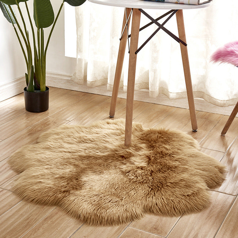 Floral Multi Color Plain Rug Faux Fur Minimalist Carpet Pet Friendly Washable Rug for Girls Bedroom Light Camel 2'11" x 2'11" Clearhalo 'Area Rug' 'Casual' 'Rugs' Rug' 2070509