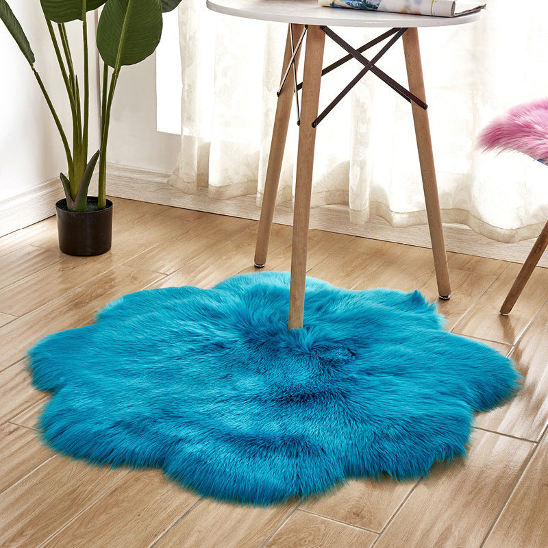 Floral Multi Color Plain Rug Faux Fur Minimalist Carpet Pet Friendly Washable Rug for Girls Bedroom Dark Blue 2'11" x 2'11" Clearhalo 'Area Rug' 'Casual' 'Rugs' Rug' 2070512