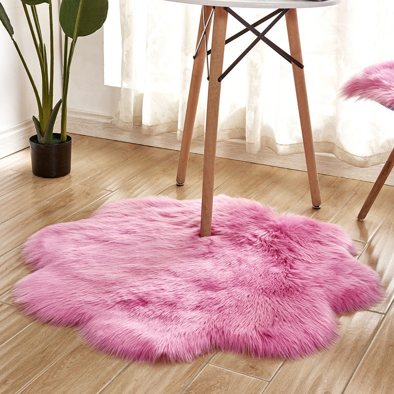 Floral Multi Color Plain Rug Faux Fur Minimalist Carpet Pet Friendly Washable Rug for Girls Bedroom Dark Pink 2'11" x 2'11" Clearhalo 'Area Rug' 'Casual' 'Rugs' Rug' 2070513
