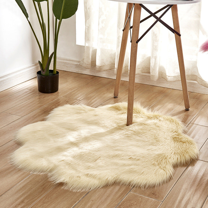 Floral Multi Color Plain Rug Faux Fur Minimalist Carpet Pet Friendly Washable Rug for Girls Bedroom Beige 2'11" x 2'11" Clearhalo 'Area Rug' 'Casual' 'Rugs' Rug' 2070516