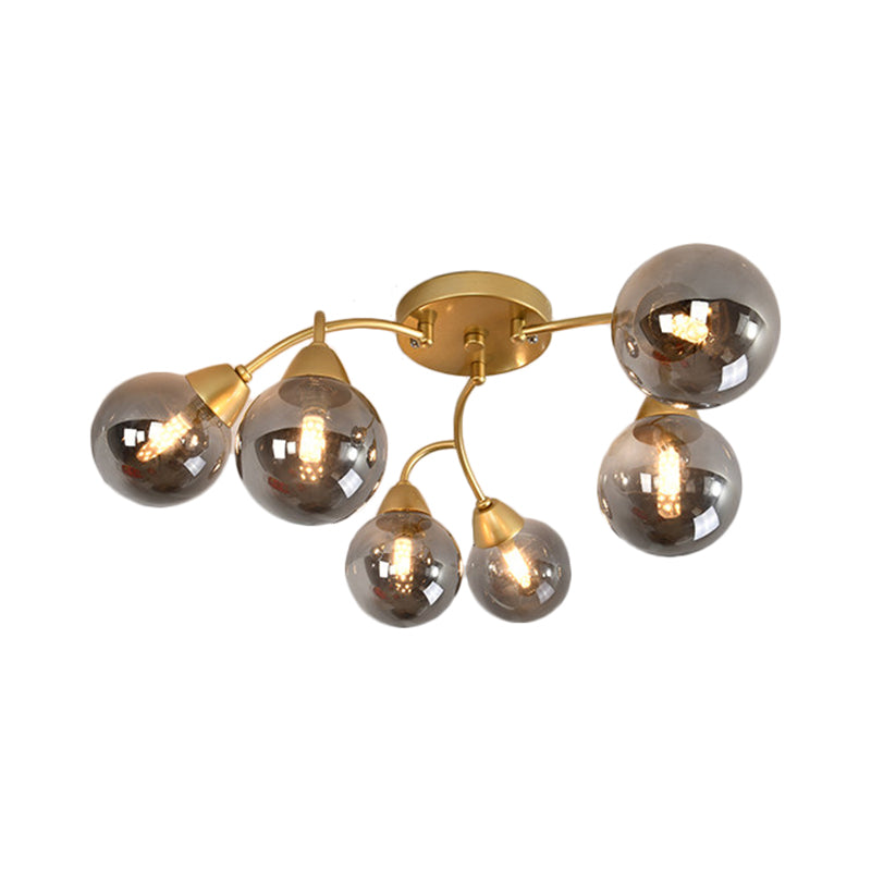 Grape Shape Semi Flush Lamp Modernist Amber/Smoky/Cream Glass 6/12 Lights Gold Led Semi Flush Mount Light Fixture Clearhalo 'Ceiling Lights' 'Chandeliers' 'Close To Ceiling Lights' 'Close to ceiling' 'Glass shade' 'Glass' 'Semi-flushmount' Lighting' 207052