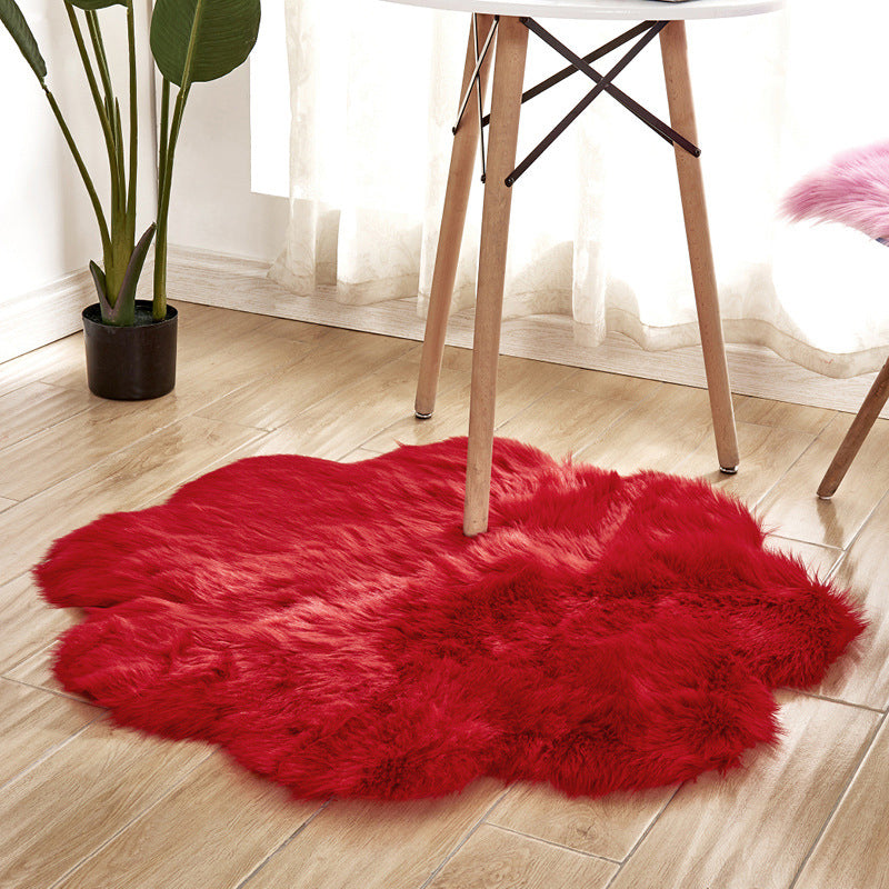 Floral Multi Color Plain Rug Faux Fur Minimalist Carpet Pet Friendly Washable Rug for Girls Bedroom Red 2'11" x 2'11" Clearhalo 'Area Rug' 'Casual' 'Rugs' Rug' 2070520