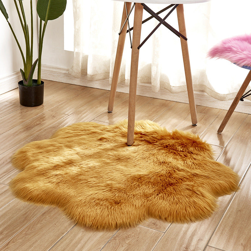 Floral Multi Color Plain Rug Faux Fur Minimalist Carpet Pet Friendly Washable Rug for Girls Bedroom Camel 2'11" x 2'11" Clearhalo 'Area Rug' 'Casual' 'Rugs' Rug' 2070521