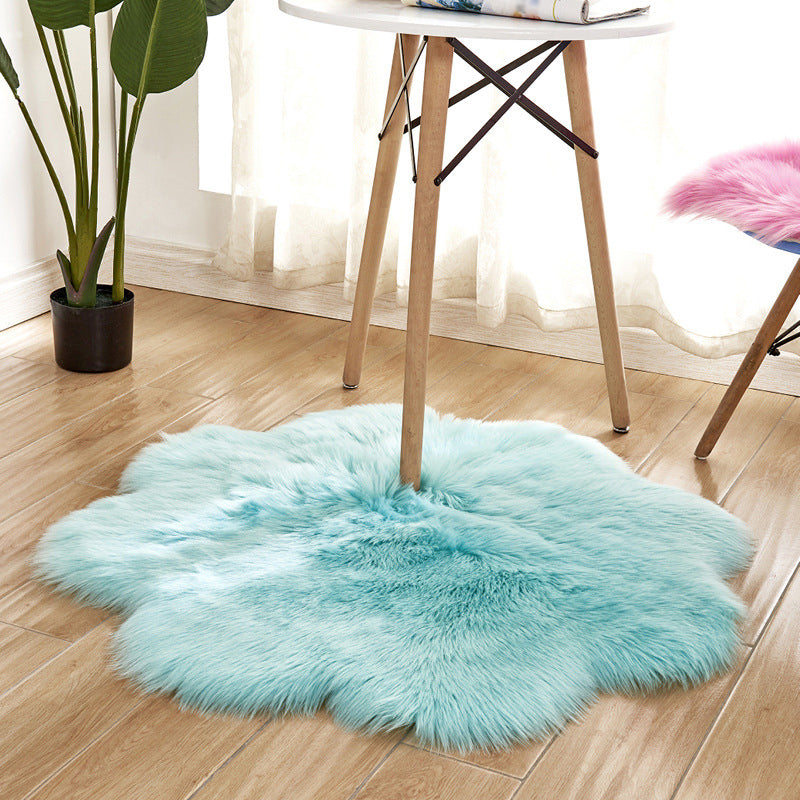 Floral Multi Color Plain Rug Faux Fur Minimalist Carpet Pet Friendly Washable Rug for Girls Bedroom Light Blue 2'11" x 2'11" Clearhalo 'Area Rug' 'Casual' 'Rugs' Rug' 2070522
