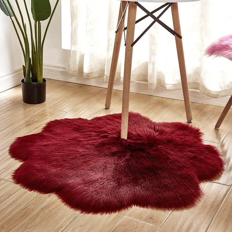 Floral Multi Color Plain Rug Faux Fur Minimalist Carpet Pet Friendly Washable Rug for Girls Bedroom Burgundy 2'11" x 2'11" Clearhalo 'Area Rug' 'Casual' 'Rugs' Rug' 2070524