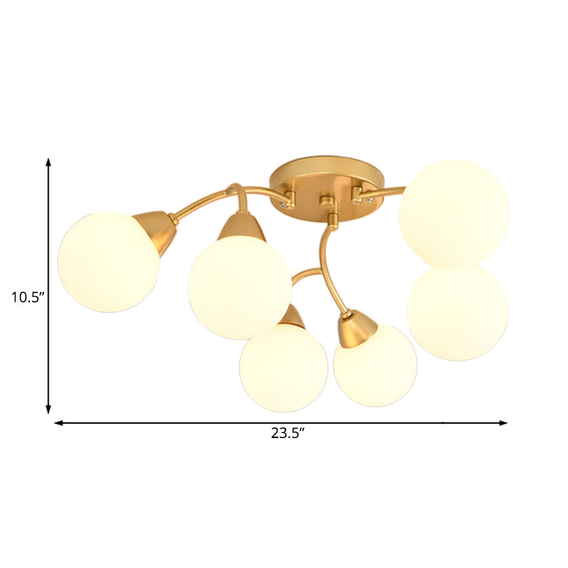 Grape Shape Semi Flush Lamp Modernist Amber/Smoky/Cream Glass 6/12 Lights Gold Led Semi Flush Mount Light Fixture Clearhalo 'Ceiling Lights' 'Chandeliers' 'Close To Ceiling Lights' 'Close to ceiling' 'Glass shade' 'Glass' 'Semi-flushmount' Lighting' 207059