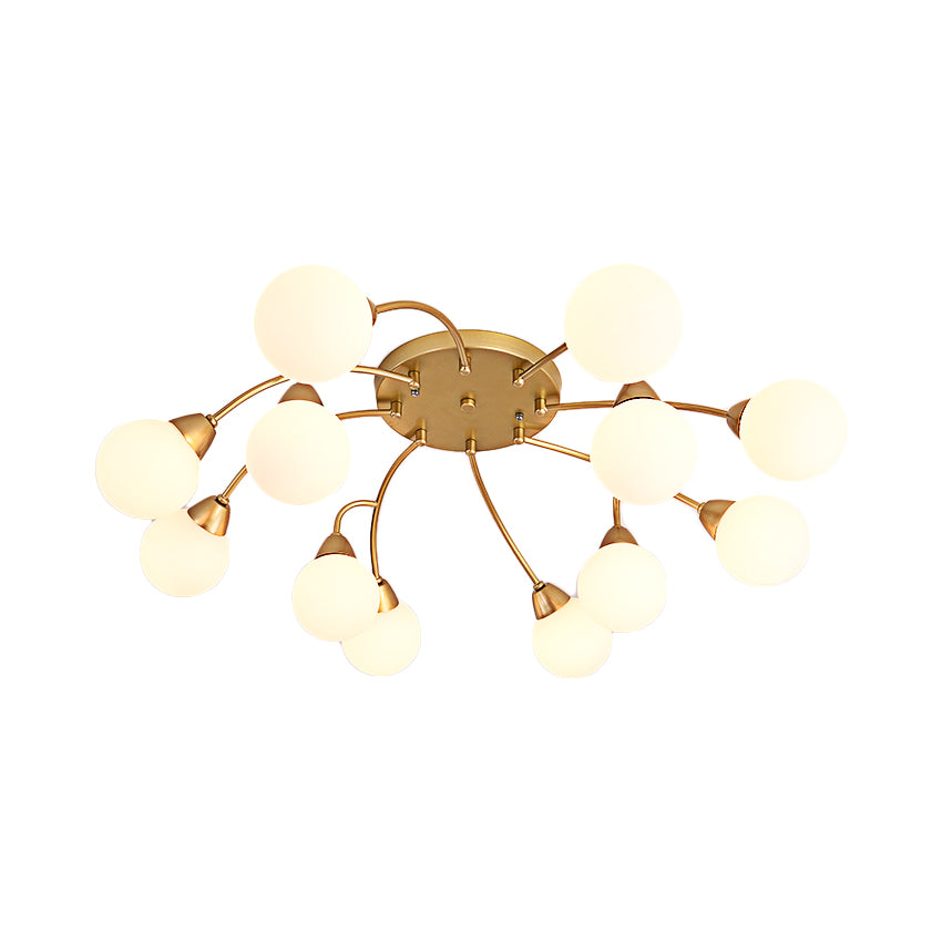 Grape Shape Semi Flush Lamp Modernist Amber/Smoky/Cream Glass 6/12 Lights Gold Led Semi Flush Mount Light Fixture Clearhalo 'Ceiling Lights' 'Chandeliers' 'Close To Ceiling Lights' 'Close to ceiling' 'Glass shade' 'Glass' 'Semi-flushmount' Lighting' 207062
