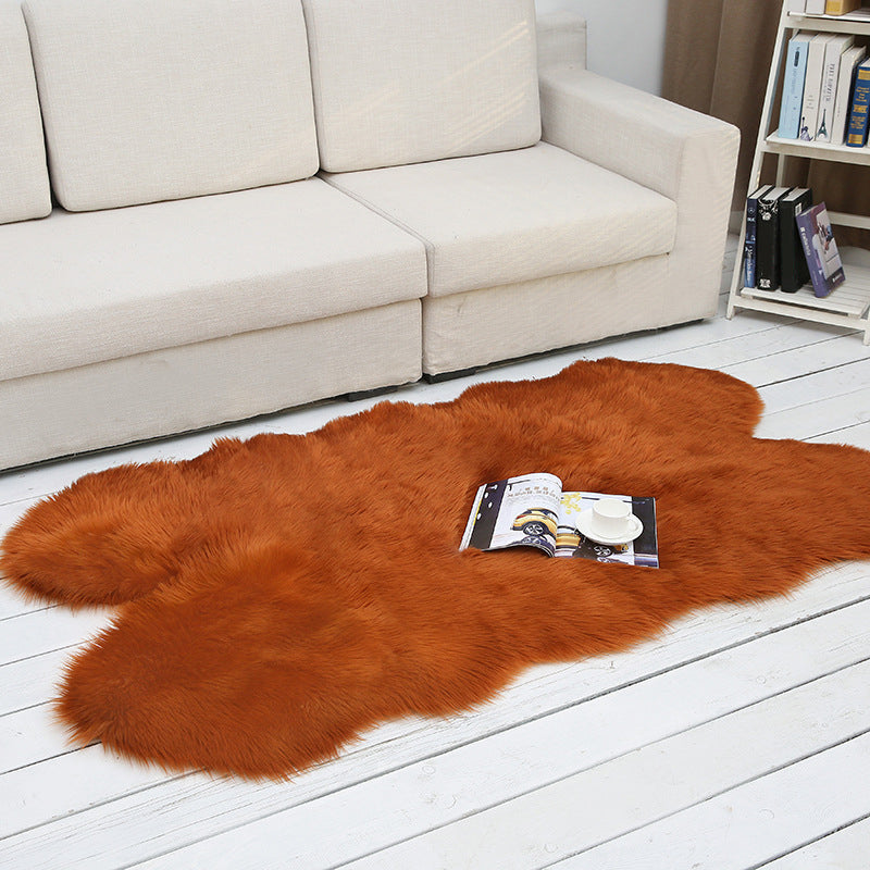 Shaggy Plain Rug Multi-Color Scandinavian Carpet Faux Fur Machine Washable Non-Slip Backing Pet Friendly Rug for Home Red Brown 3'3" x 5'11" Clearhalo 'Area Rug' 'Casual' 'Rugs' Rug' 2070679
