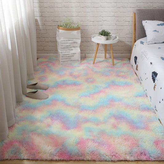 Soft Multi-Color Nordic Rug Faux Wool Plain Carpet Machine Wash Pet Friendly Rug for Bedroom Yellow-Blue Clearhalo 'Area Rug' 'Casual' 'Rugs' Rug' 2070842