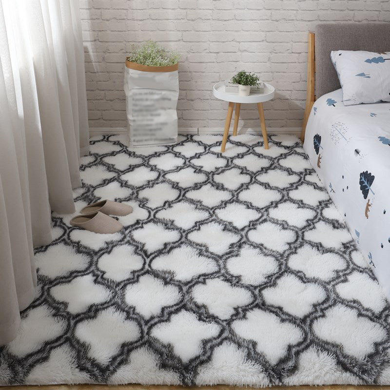 Soft Multi-Color Nordic Rug Faux Wool Plain Carpet Machine Wash Pet Friendly Rug for Bedroom White-Black Clearhalo 'Area Rug' 'Casual' 'Rugs' Rug' 2070847