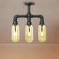 Matte Black Ceiling Lighting Vintage Amber Glass 3/4 Light Oval Shade Semi Flush Light with Pipe Design Clearhalo 'Ceiling Lights' 'Close To Ceiling Lights' 'Close to ceiling' 'Semi-flushmount' Lighting' 207139
