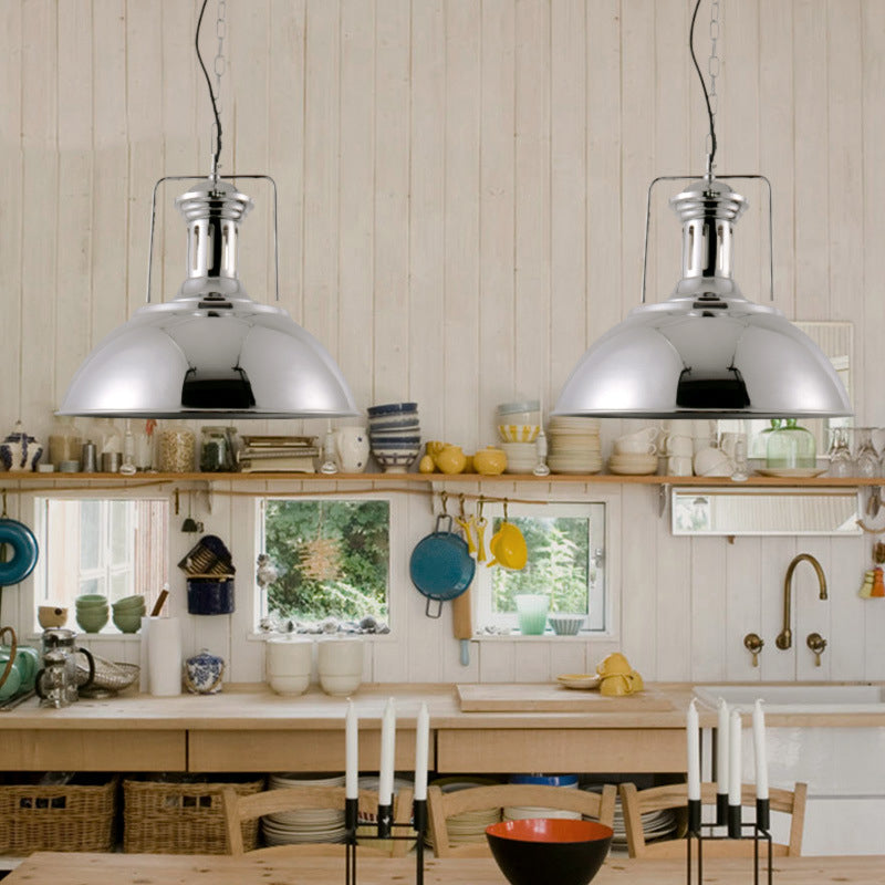 Industrial Dome Pendant Lamp 1 Light Metal Hanging Ceiling Light in Nickel/Chrome Finish for Kitchen Chrome Clearhalo 'Art Deco Pendants' 'Cast Iron' 'Ceiling Lights' 'Ceramic' 'Crystal' 'Industrial Pendants' 'Industrial' 'Metal' 'Middle Century Pendants' 'Pendant Lights' 'Pendants' 'Tiffany' Lighting' 20717