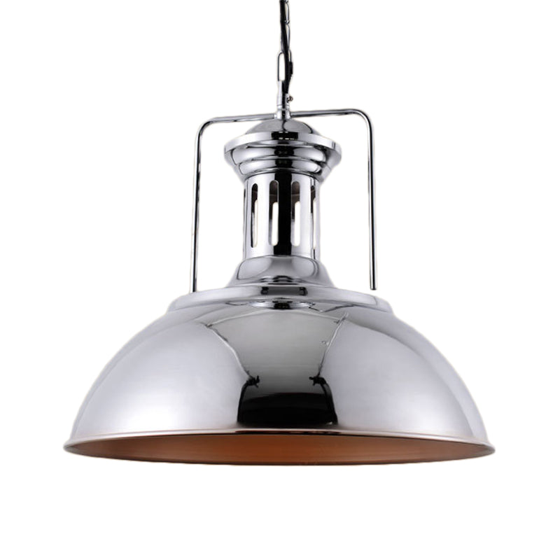 Industrial Dome Pendant Lamp 1 Light Metal Hanging Ceiling Light in Nickel/Chrome Finish for Kitchen Clearhalo 'Art Deco Pendants' 'Cast Iron' 'Ceiling Lights' 'Ceramic' 'Crystal' 'Industrial Pendants' 'Industrial' 'Metal' 'Middle Century Pendants' 'Pendant Lights' 'Pendants' 'Tiffany' Lighting' 20719