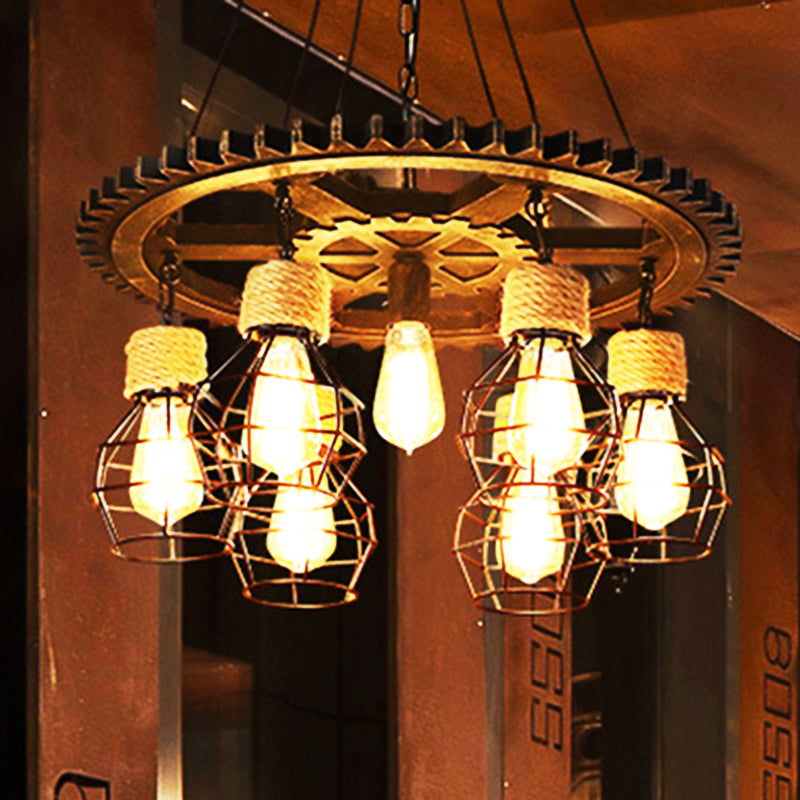 Black Wagon Wheel Chandelier Lamp Industrial Metal 5/7-Light Living Room Hanging Light 7 Black Clearhalo 'Cast Iron' 'Ceiling Lights' 'Chandeliers' 'Industrial Chandeliers' 'Industrial' 'Metal' 'Middle Century Chandeliers' 'Rustic Chandeliers' 'Tiffany' Lighting' 207216