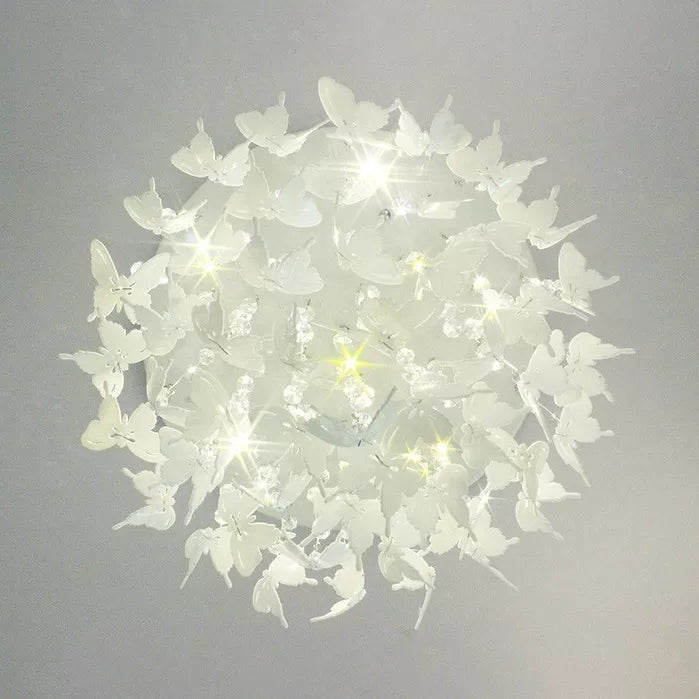 Romantic Round Ceiling Fixture with Butterfly & Clear Crystal Metal White Flush Ceiling Light for Shop Clearhalo 'Ceiling Lights' 'Close To Ceiling Lights' 'Close to ceiling' 'Flush mount' Lighting' 20728