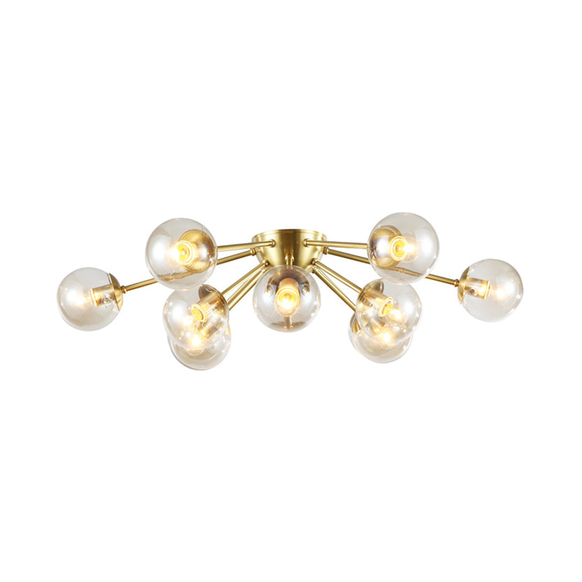 Spherical Clear Glass Semi Flush Lamp Modern Multi Lights Brass Semi Flush Mount Light Fixture with Starburst Design Clearhalo 'Ceiling Lights' 'Close To Ceiling Lights' 'Close to ceiling' 'Glass shade' 'Glass' 'Pendant Lights' 'Semi-flushmount' Lighting' 207612