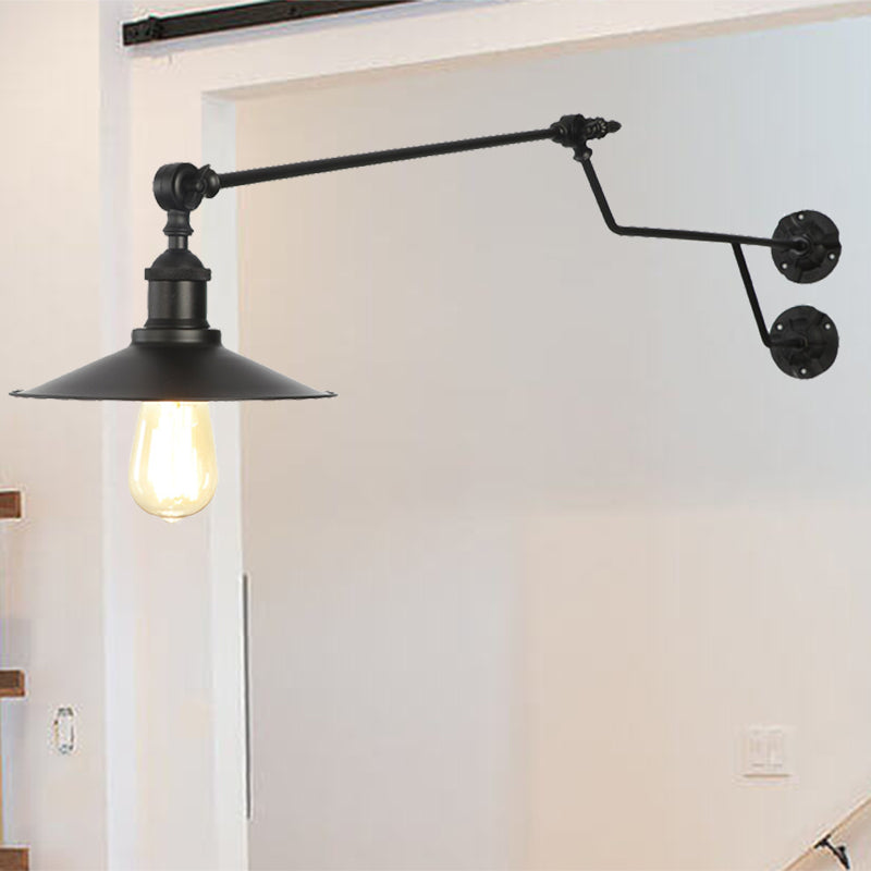 Metal Black/Red/White Sconce Light Cone Shade 1-Light Industrial Wall Mounted Light for Living Room Black Clearhalo 'Industrial wall lights' 'Industrial' 'Middle century wall lights' 'Tiffany' 'Wall Lamps & Sconces' 'Wall Lights' Lighting' 207614