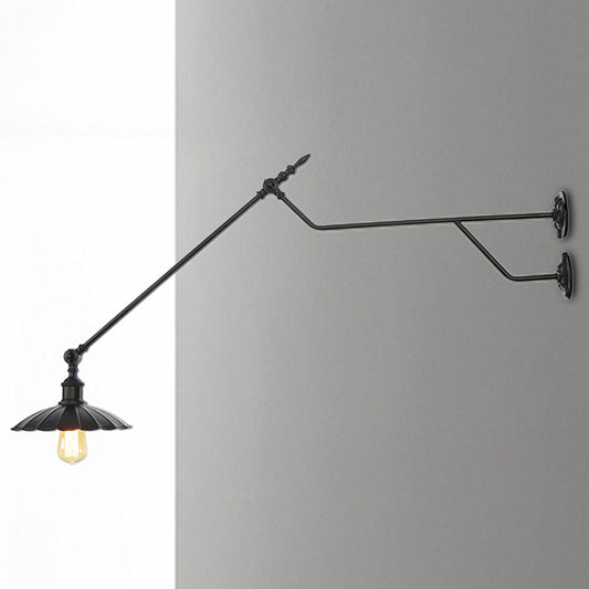 Metal Matte Black Sconce Lamp Barn/Saucer 1-Light Industrial Wall Mounted Lighting for Indoor - Clearhalo - 'Art deco wall lights' - 'Cast Iron' - 'Glass' - 'Industrial wall lights' - 'Industrial' - 'Middle century wall lights' - 'Modern' - 'Rustic wall lights' - 'Tiffany' - 'Traditional wall lights' - 'Wall Lamps & Sconces' - 'Wall Lights' - Lighting' - 207625