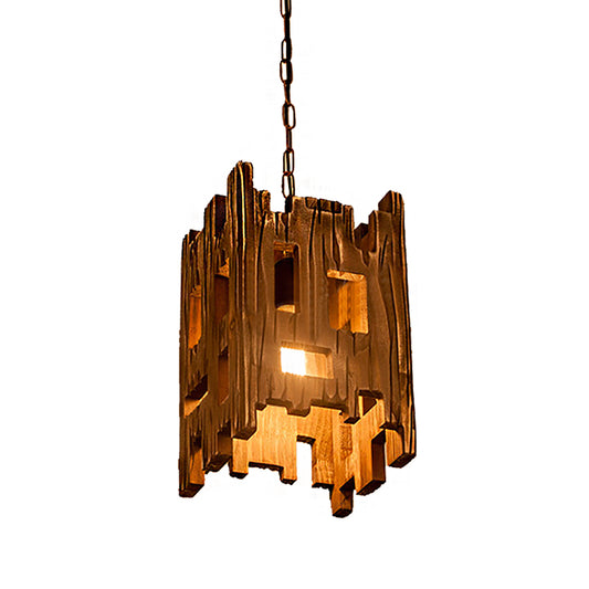 Brown Rectangle Pendant Fixture Antique Etched Wood 1/2/3-Light Dining Room Hanging Ceiling Light Clearhalo 'Ceiling Lights' 'Island Lights' Lighting' 207685