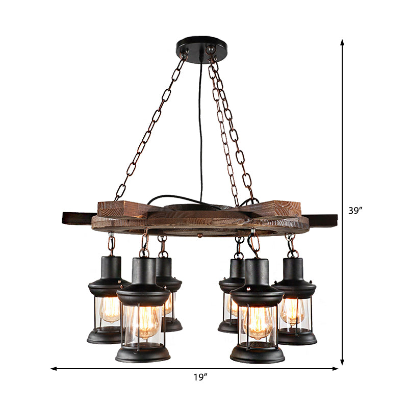 3/6-Bulb Ceiling Lamp with Lantern Shade Clear Glass Industrial Dining Room Chandelier Pendant Light in Black Clearhalo 'Carpenter Chandeliers' 'Ceiling Lights' 'Chandeliers' 'Industrial Chandeliers' 'Industrial' 'Middle Century Chandeliers' 'Modern' 'Tiffany' Lighting' 207692
