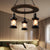 3/6-Bulb Ceiling Lamp with Lantern Shade Clear Glass Industrial Dining Room Chandelier Pendant Light in Black 3 Black Clearhalo 'Carpenter Chandeliers' 'Ceiling Lights' 'Chandeliers' 'Industrial Chandeliers' 'Industrial' 'Middle Century Chandeliers' 'Modern' 'Tiffany' Lighting' 207693